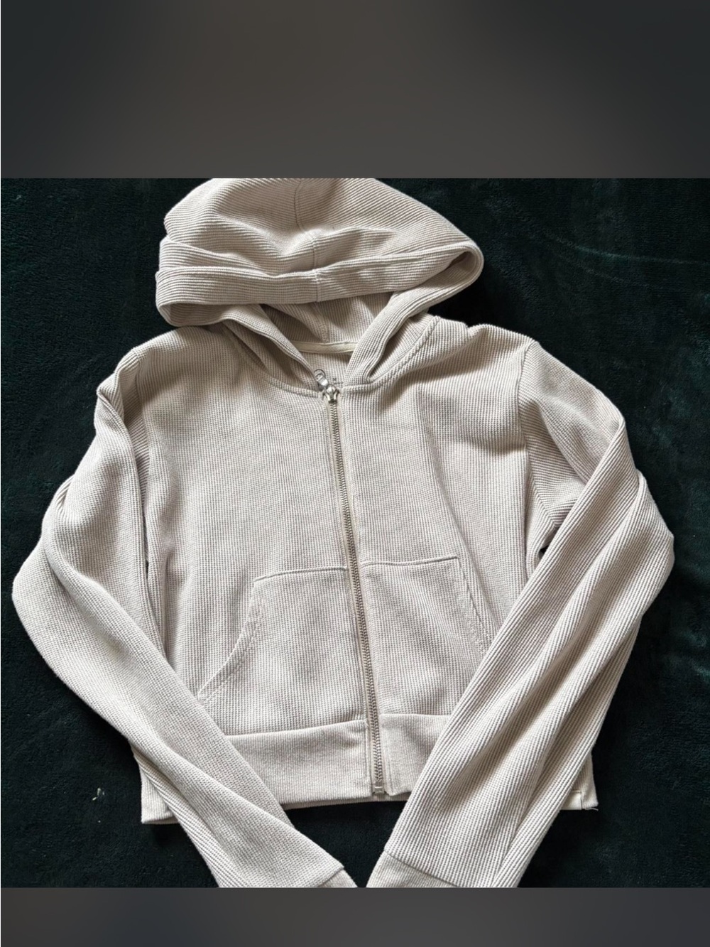 Gilly Hicks Ribbed Hooded Zip-Up Jacket in Light Beige